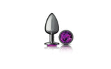 Cheeky Charms Gunmetal Round Butt Plug w Purple Jewel Medium - Naughty by Nature Adult Store