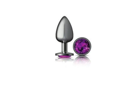 Cheeky Charms Gunmetal Round Butt Plug w Purple Jewel Medium - Naughty by Nature Adult Store