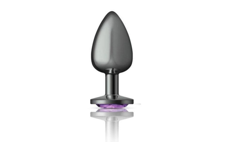 Cheeky Charms Gunmetal Round Butt Plug w Purple Jewel Medium - Naughty by Nature Adult Store