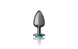 Cheeky Charms Gunmetal Round Butt Plug w Teal Jewel Large - Adult Toys