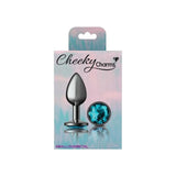 Cheeky Charms Gunmetal Round Butt Plug w Teal Jewel Small - Adult Toys