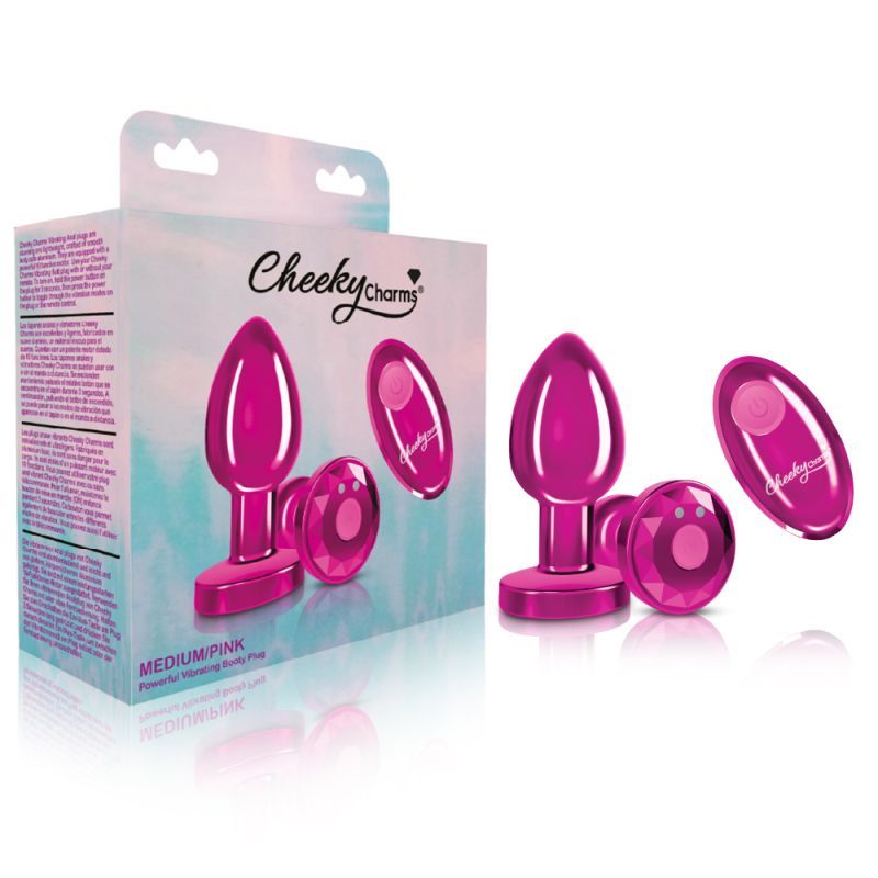 Cheeky Charms Pink Rechargeable Vibrating Metal Butt Plug w Remote Medium - Adult Toys