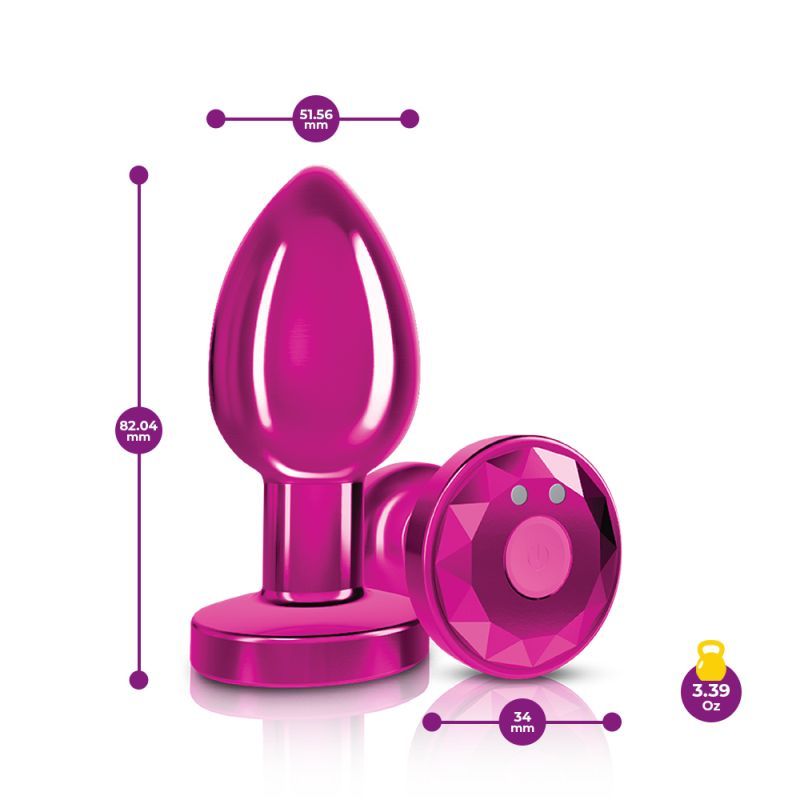 Cheeky Charms Pink Rechargeable Vibrating Metal Butt Plug w Remote Medium - Adult Toys