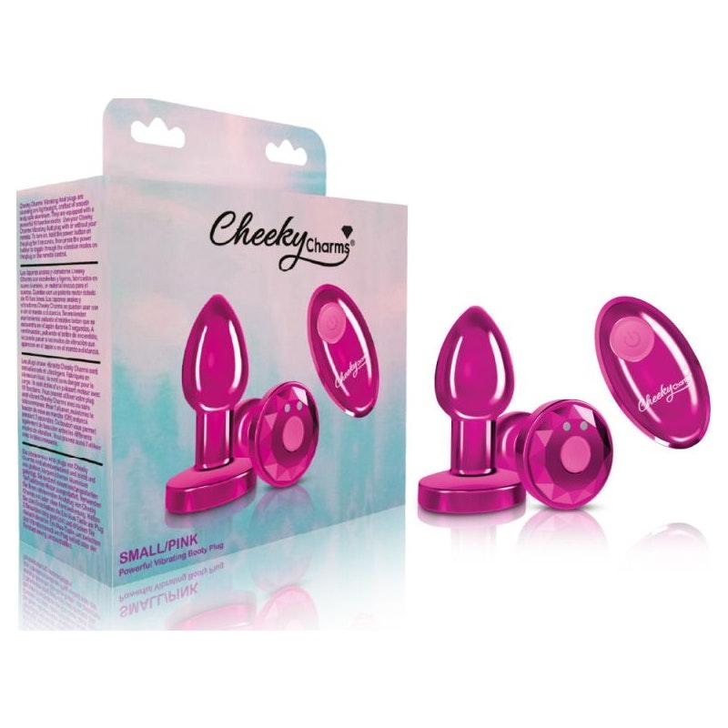 Cheeky Charms Pink Rechargeable Vibrating Metal Butt Plug w Remote Small - Naughty by Nature Adult Store