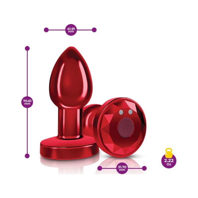 Cheeky Charms Red Rechargeable Vibrating Metal Butt Plug w Remote Small - Adult Toys