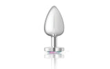Cheeky Charms Silver Metal Butt Plug w Heart Clear Jewel Large - Adult Toys