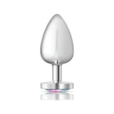 Cheeky Charms Silver Metal Butt Plug w Heart Clear Jewel Large - Adult Toys