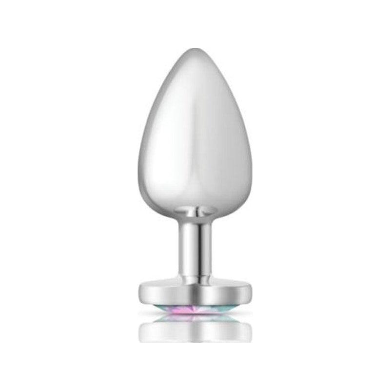 Cheeky Charms Silver Metal Butt Plug w Heart Clear Jewel Large - Adult Toys