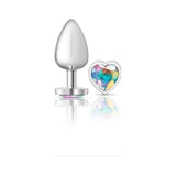 Cheeky Charms Silver Metal Butt Plug w Heart Clear Jewel Large - Naughty by Nature Adult Store