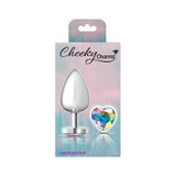 Cheeky Charms Silver Metal Butt Plug w Heart Clear Jewel Large - Naughty by Nature Adult Store