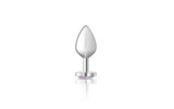 Cheeky Charms Silver Metal Butt Plug w Heart Clear Jewel Medium - Adult Toys