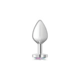 Cheeky Charms Silver Metal Butt Plug w Heart Clear Jewel Medium - Adult Toys