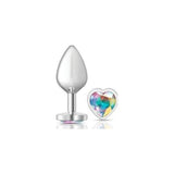 Cheeky Charms Silver Metal Butt Plug w Heart Clear Jewel Medium - Adult Toys