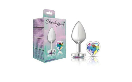 Cheeky Charms Silver Metal Butt Plug w Heart Clear Jewel Medium - Naughty by Nature Adult Store