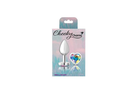 Cheeky Charms Silver Metal Butt Plug w Heart Clear Jewel Small - Naughty by Nature Adult Store