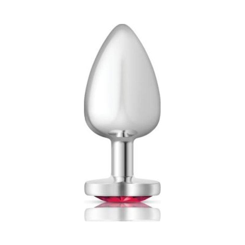 Cheeky Charms Silver Metal Butt Plug w Heart Pink Jewel Large - Adult Toys