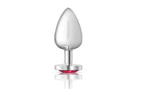 Cheeky Charms Silver Metal Butt Plug w Heart Pink Jewel Large - Adult Toys