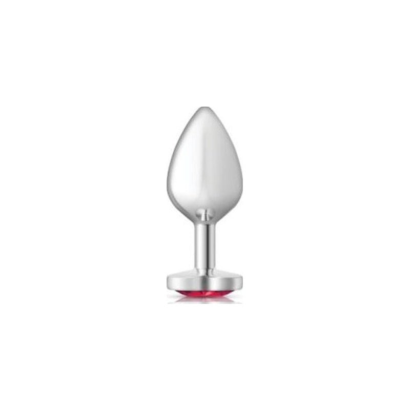Cheeky Charms Silver Metal Butt Plug w Heart Pink Jewel Medium - Adult Toys
