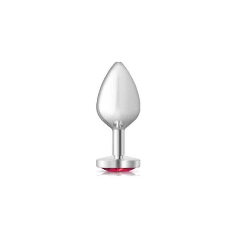 Cheeky Charms Silver Metal Butt Plug w Heart Pink Jewel Medium - Adult Toys