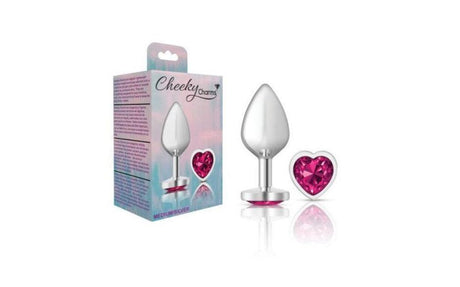 Cheeky Charms Silver Metal Butt Plug w Heart Pink Jewel Medium - Naughty by Nature Adult Store