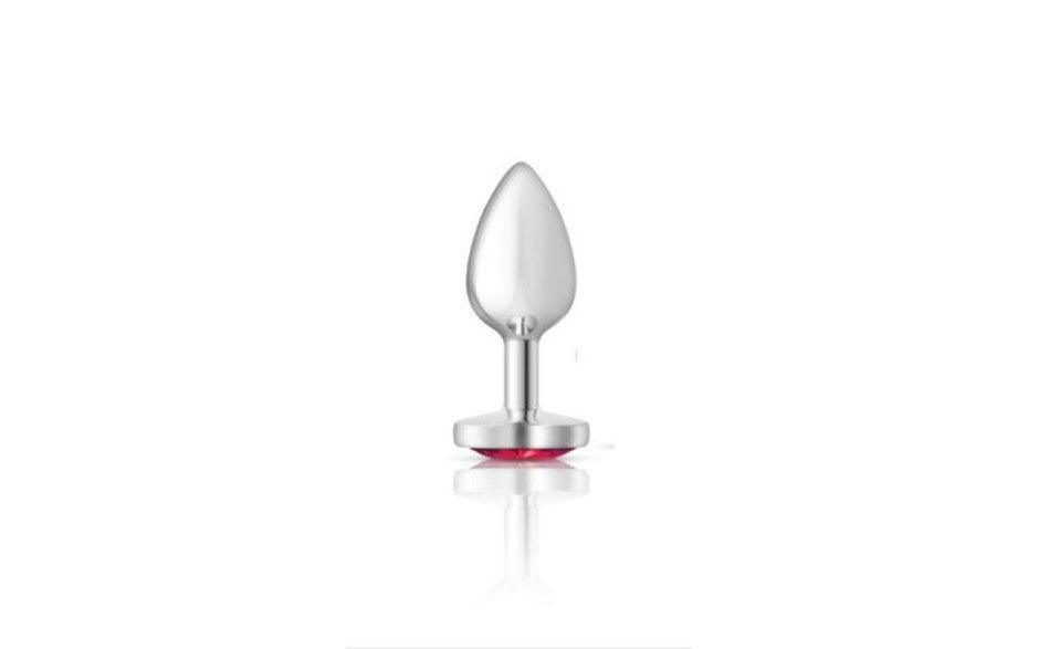 Cheeky Charms Silver Metal Butt Plug w Heart Pink Jewel Small - Adult Toys