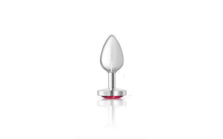 Cheeky Charms Silver Metal Butt Plug w Heart Pink Jewel Small - Adult Toys