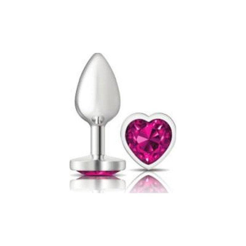Cheeky Charms Silver Metal Butt Plug w Heart Pink Jewel Small - Adult Toys