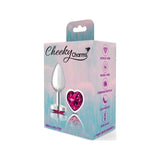 Cheeky Charms Silver Metal Butt Plug w Heart Pink Jewel Small - Adult Toys
