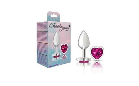 Cheeky Charms Silver Metal Butt Plug w Heart Pink Jewel Small - Naughty by Nature Adult Store