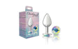 Cheeky Charms Silver Round Butt Plug w Clear Iridescent Jewel Large - Adult Toys