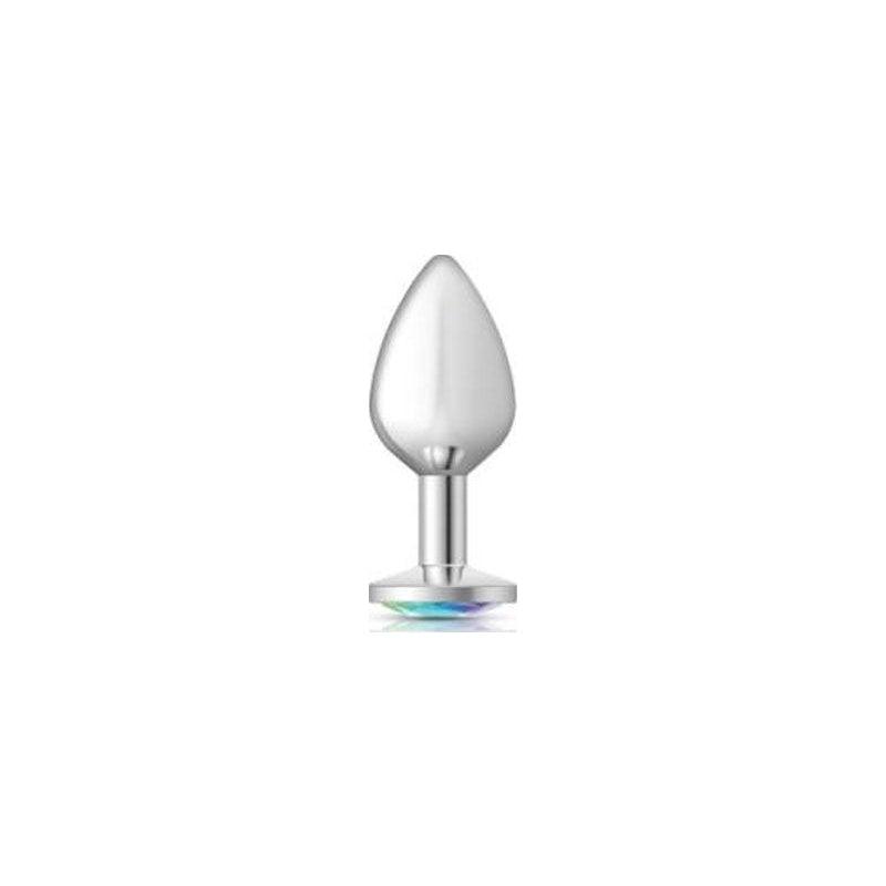 Cheeky Charms Silver Round Butt Plug w Clear Iridescent Jewel Medium - Adult Toys