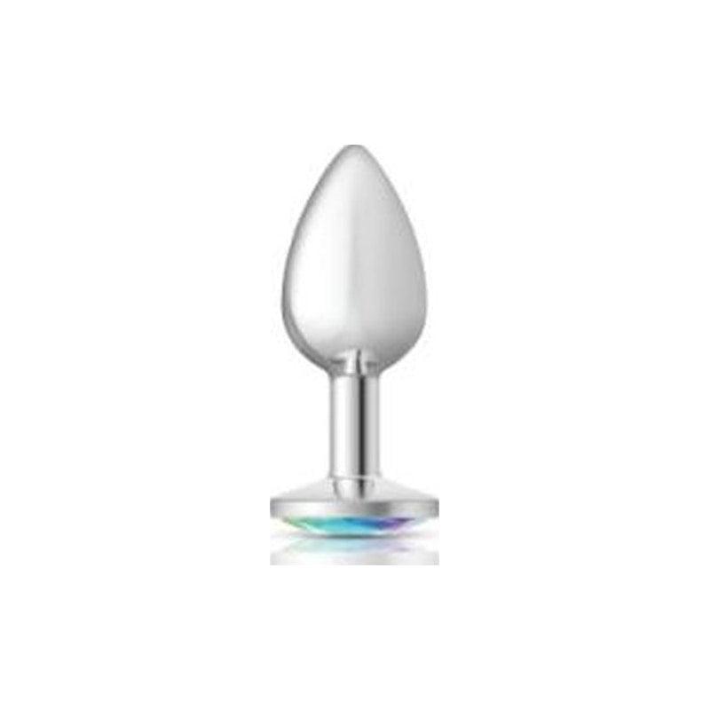 Cheeky Charms Silver Round Butt Plug w Clear Iridescent Jewel Small - Naughty by Nature Adult Store