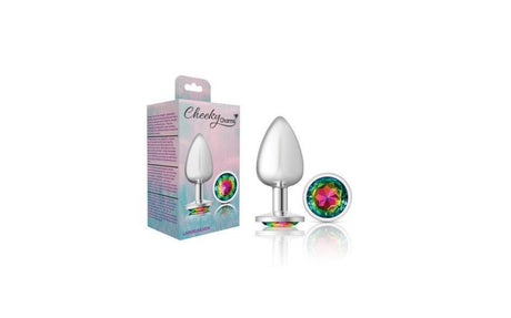 Cheeky Charms Silver Round Butt Plug w Rainbow Jewel Large - Naughty by Nature Adult Store