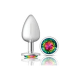 Cheeky Charms Silver Round Butt Plug w Rainbow Jewel Large - Naughty by Nature Adult Store