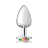 Cheeky Charms Silver Round Butt Plug w Rainbow Jewel Large - Naughty by Nature Adult Store