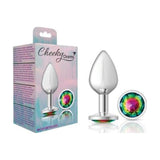 Cheeky Charms Silver Round Butt Plug w Rainbow Jewel Medium - Naughty by Nature Adult Store