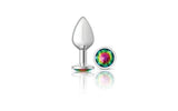 Cheeky Charms Silver Round Butt Plug w Rainbow Jewel Medium - Naughty by Nature Adult Store