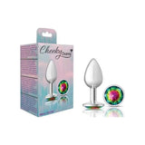 Cheeky Charms Silver Round Butt Plug w Rainbow Jewel Small - Adult Toys