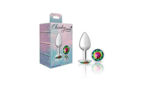 Cheeky Charms Silver Round Butt Plug w Rainbow Jewel Small - Naughty by Nature Adult Store