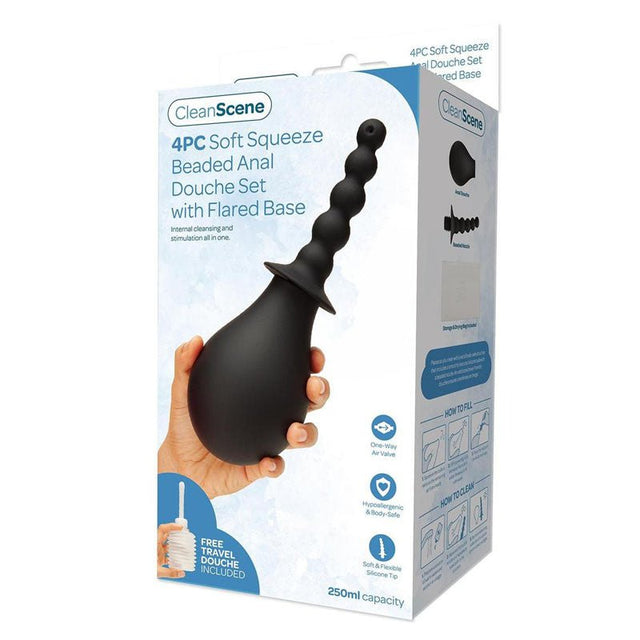 CleanScene 4 Piece Soft Squeeze Beaded Anal Douche Set with Flared Base - 250 ml Capacity with Free Travel Douche Included - HEALTH CARE