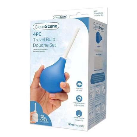 CleanScene 4 Piece Travel Bulb Douche Set - 90 ml Capacity with Bonus 150 ml Travel Douche - HEALTH CARE