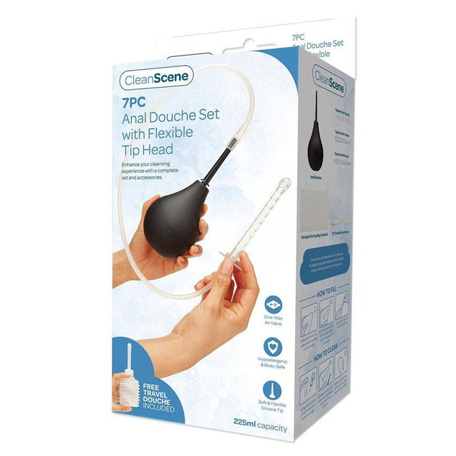 CleanScene 7 Piece Anal Douche Set with Flexible Tip Head - 225 ml Capacity with Free Travel Douche Included - HEALTH CARE