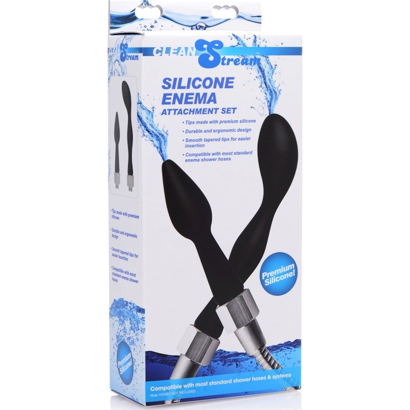 CleanStream Silicone Enema Attachment Set – Black Nozzle Tips | 2 Pack - Adult Toys