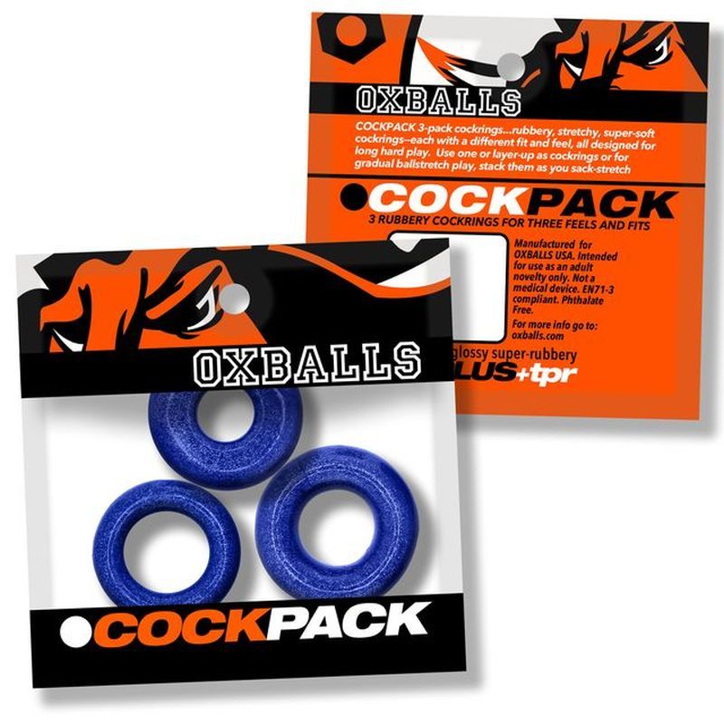 Blue Cockpack Trio: 3 Pc Cockring Set - Cock Rings