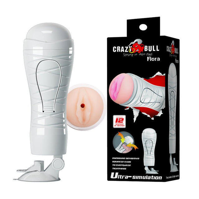 CRAZY BULL FLORA Vibrating Stroker - Flesh Squeezeable Vagina - MASTURBATORS