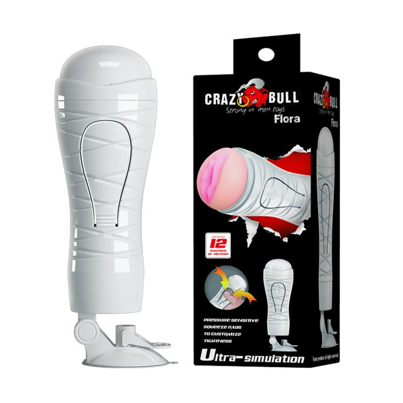 CRAZY BULL FLORA Vibrating Stroker - Flesh Squeezeable Vagina - MASTURBATORS