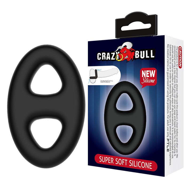 CRAZY BULL Oval Cock & Ball Ring - Black Cock & Ball Ring - COCK RINGS