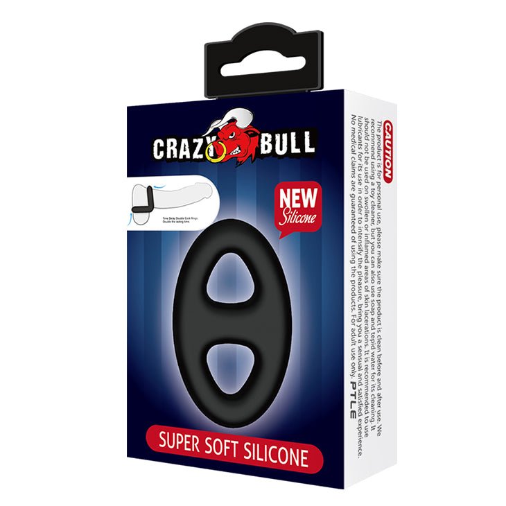 CRAZY BULL Oval Cock & Ball Ring - Black Cock & Ball Ring - COCK RINGS