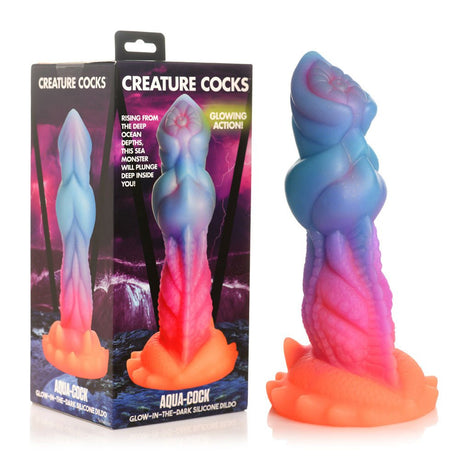Creature Cocks Aqua - Cock - Glow in Dark Multi - Coloured 19.3 cm Fantasy Dildo - DONGS