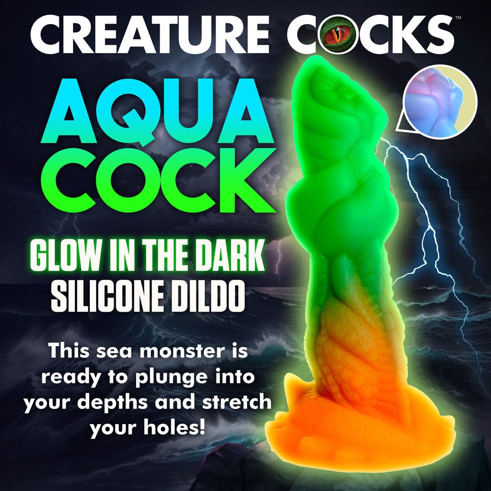 Creature Cocks Aqua - Cock - Glow in Dark Multi - Coloured 19.3 cm Fantasy Dildo - DONGS